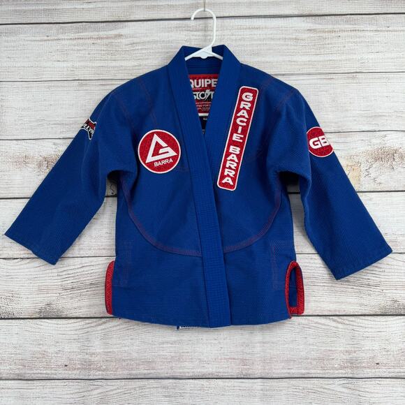 Gracie Barra Equipe Storm Jiu Jitsu Kimono Gi Youth Y3 Blue Red Patched - Picture 1 of 12